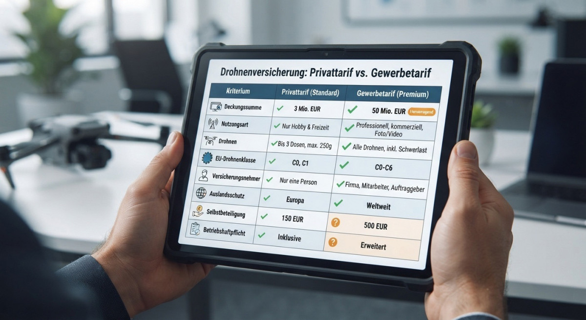 Drohnenversicherung im Vergleich: Privattarif und Gewerbetarif